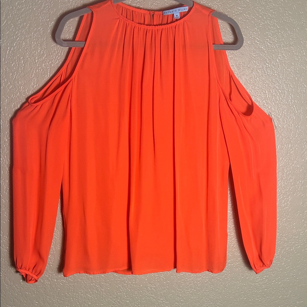 ANTONIO MELANI Vibrant Orange Cold Shoulder Blouse